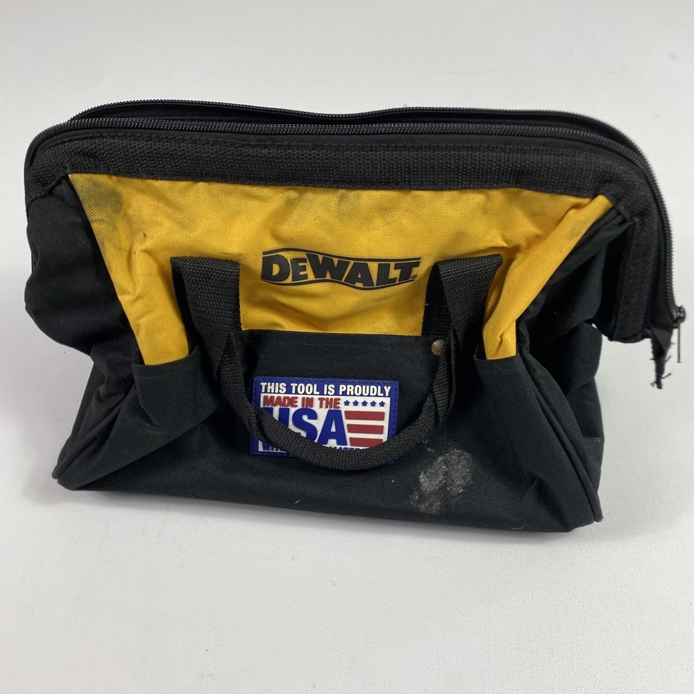DeWalt Small Tool Bag Soft Canvas Tote Black Yellow Made In USA Zipper Organizer